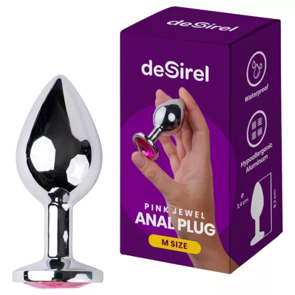 Desirel - plug anale - gioiello rosa M - argento/rosa