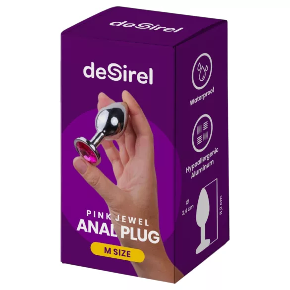 Desirel - plug anale - gioiello rosa M - argento/rosa