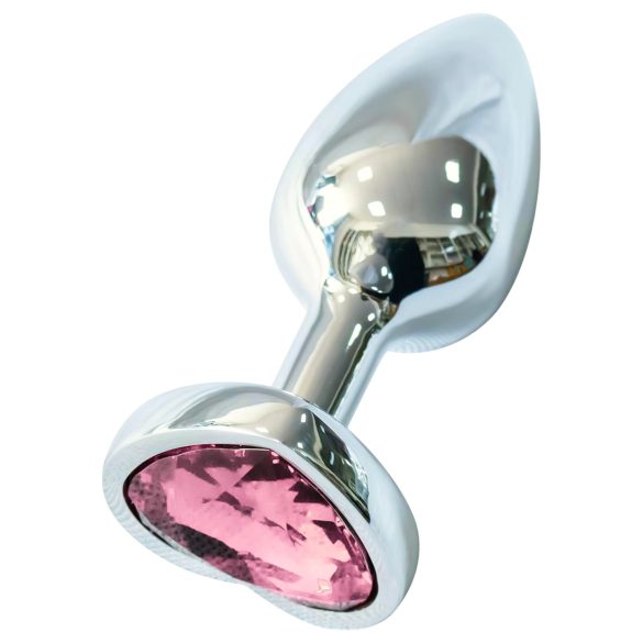 Sunfo - plug anale in metallo con pietra a forma di cuore rosa (argento)