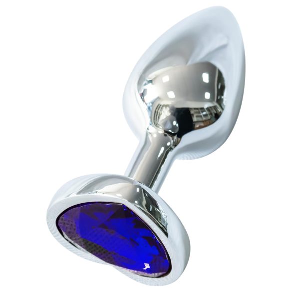 Sunfo - plug anale in metallo con gemma a forma di cuore viola scuro (argento)