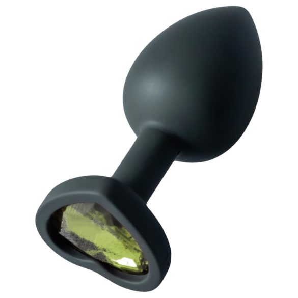 Sunfo - Plug anale in silicone con pietra verde a forma di cuore (nero)