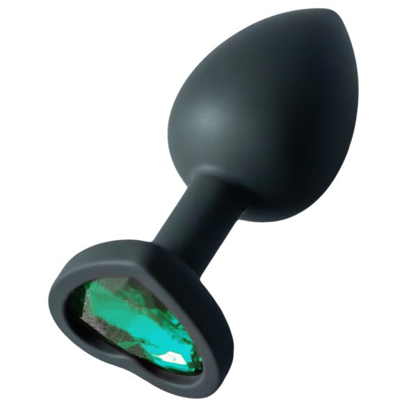 Sunfo - Plug anale in silicone con gemma a cuore verde scuro (nero)