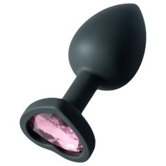   Sunfo - plug anale in silicone con pietra rosa a forma di cuore (nero)