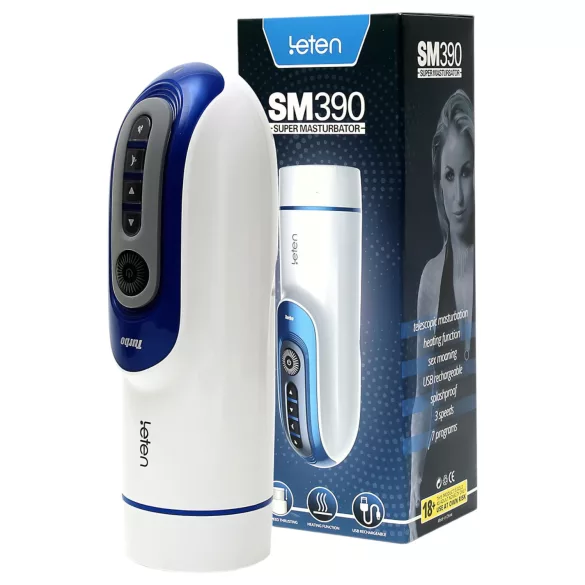 Leten SM390 - masturbatore maschile riscaldante con suono - bianco