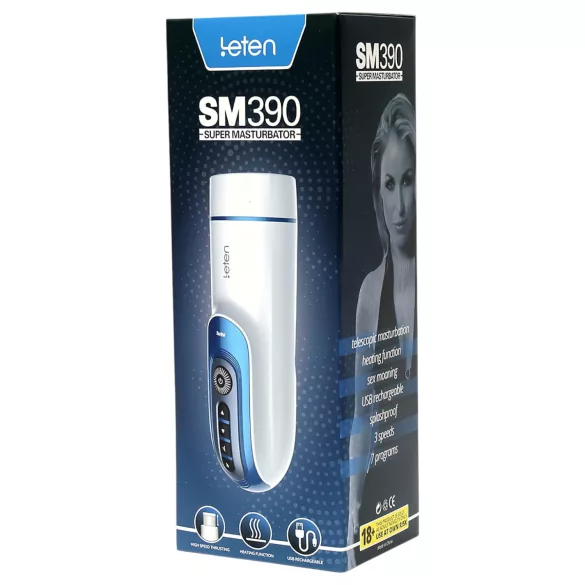 Leten SM390 - masturbatore maschile riscaldante con suono - bianco