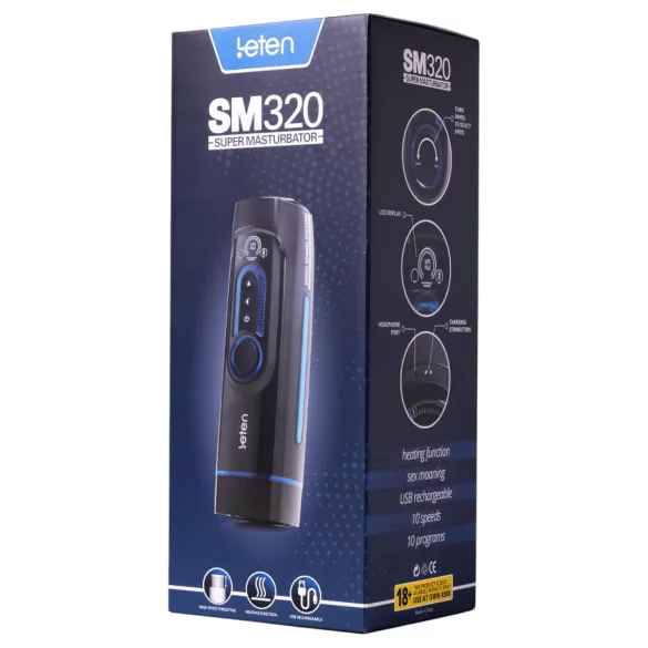 Leten SM320 - masturbatore automatico riscaldante con suoni - nero