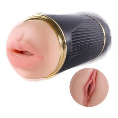   Masturbatore 2in1 con vibrazione, bocca e vagina artificiale ricaricabile (naturale-nero)