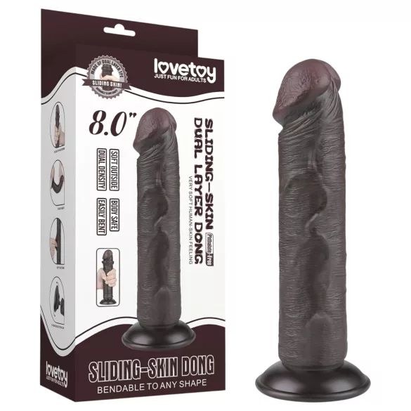Lovetoy Sliding-Skin - dildo realistico doppio strato con ventosa 20cm marrone