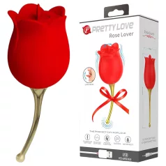   Pretty Love Rose Lover - vibratore clitoride 2in1 con lingua - silicone rosso
