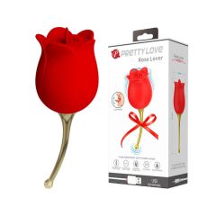   ROSE LOVER - Vibromassaggiatore Linguale Ricaricabile per Clitoride 2in1 (Rosso)