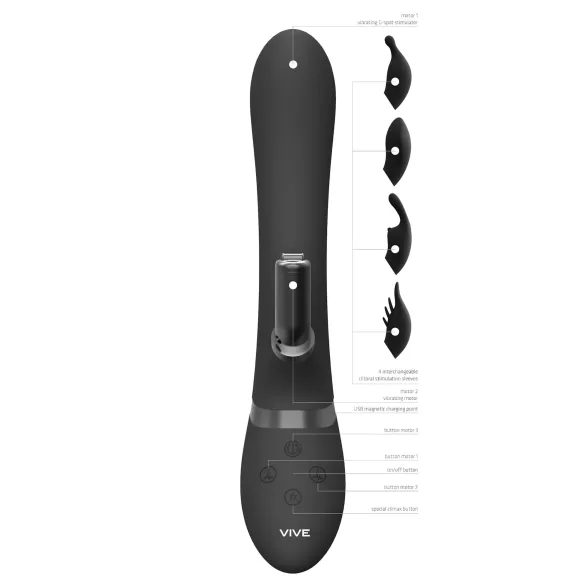 Vive Chou - vibratore clitorideo 4in1 con braccio - silicone nero