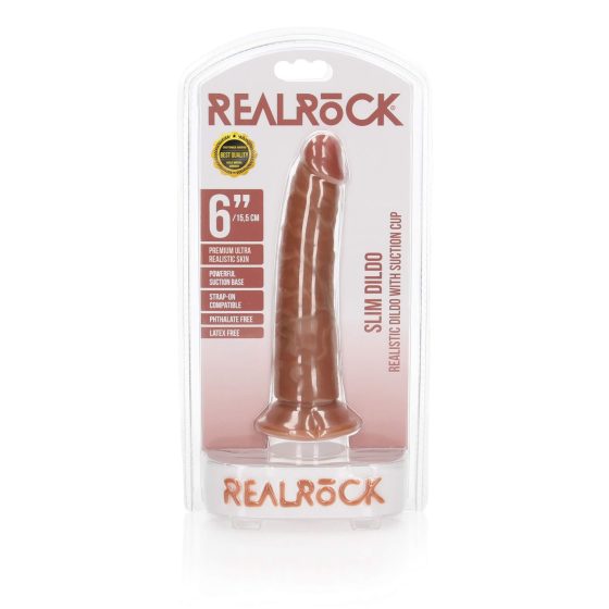 Dildo Realistico RealRock Slim con Ventosa 15,5cm (Color Carne Scuro)