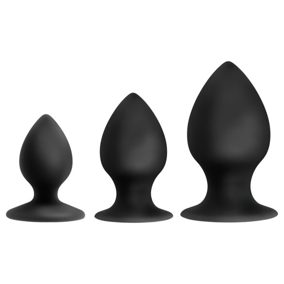 Anal Adventures Platinum Stout - set plug anale - 3 pezzi - nero