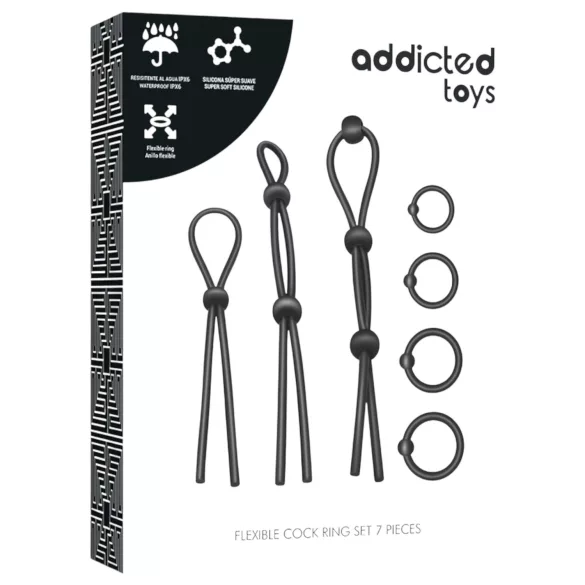 Addicted Toys - set anelli fallici in silicone - 7 pezzi - nero