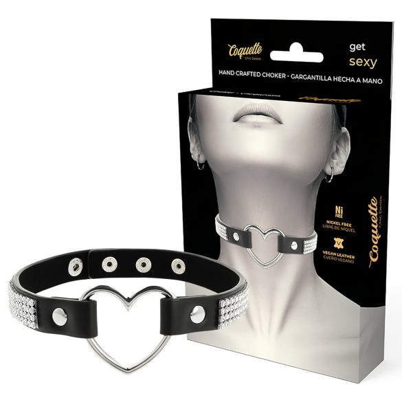Coquette – Girocollo nero con ciondolo a cuore e strass