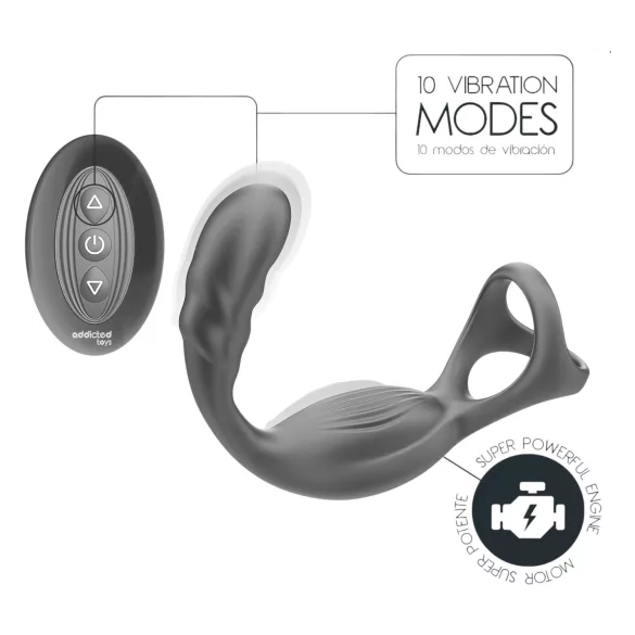 Addicted Toys - vibratore anale con anello pene e testicoli - nero