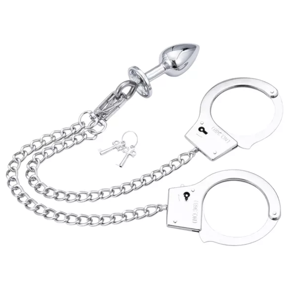 LateToBed - set bondage con manette e plug anale - metallo argento