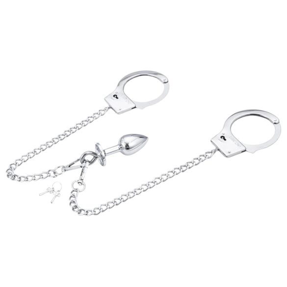 LateToBed - set bondage con manette e plug anale - metallo argento