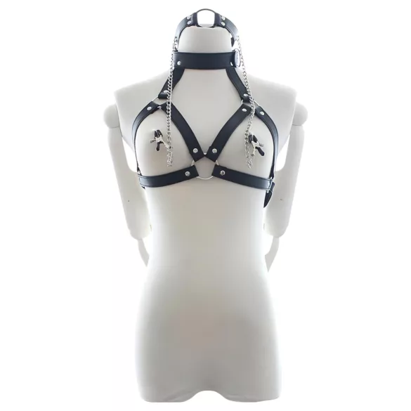 Latetobed - reggiseno bondage con bavaglio e pinze per capezzoli - nero