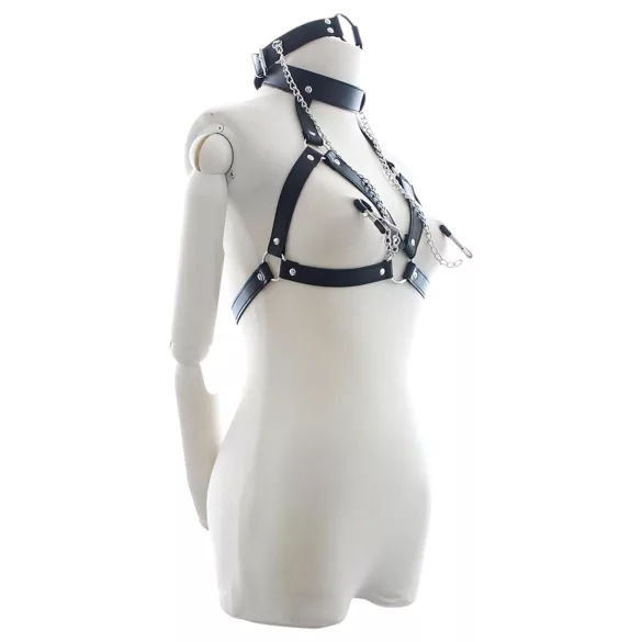 Latetobed - reggiseno bondage con bavaglio e pinze per capezzoli - nero