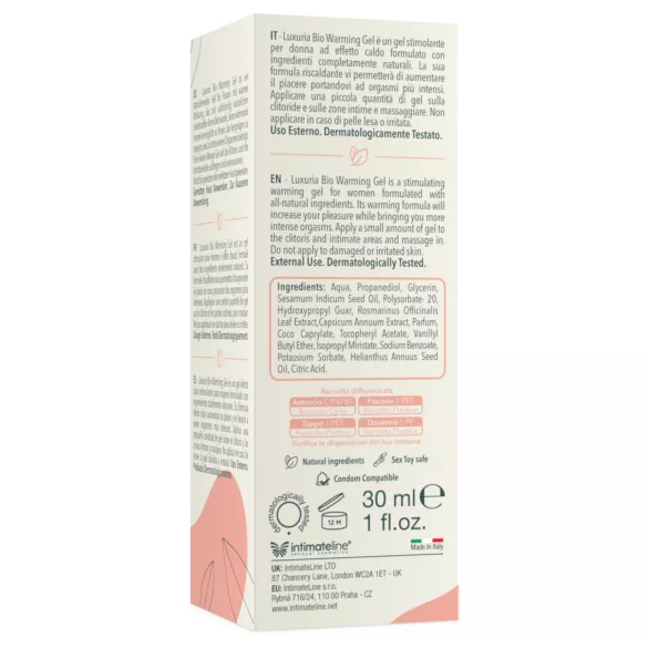 Intimateline Luxuria BIO - gel stimolante riscaldante per donne (30 ml)
