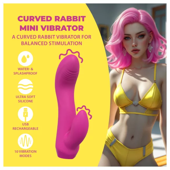 Loveline - mini vibratore curvo con coniglietto (rosa)