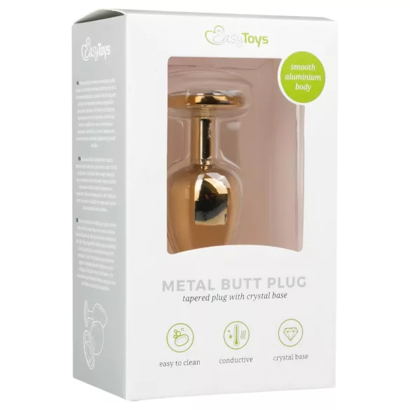 Easytoys Metal No.1 - plug anale a cono con pietra bianca - oro (2,5 cm)
