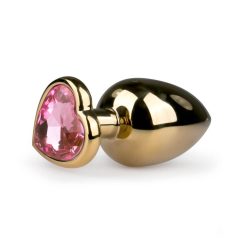   Plug anale Easytoys Metal No.8 con base a cuore e gioiello rosa - dorato (3,5 cm)