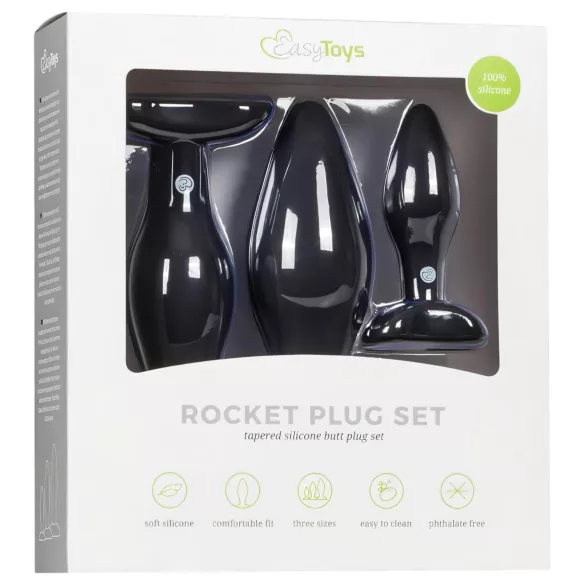 Easytoys Rocket - set plug anali - silicone nero 3 pezzi