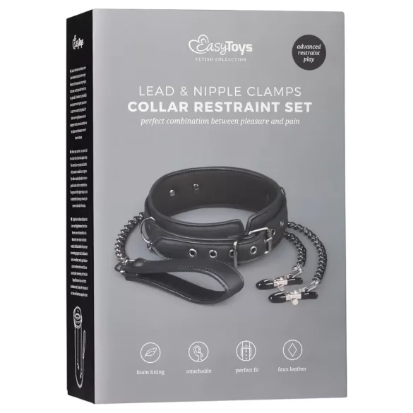 Easytoys - set pinze per capezzoli con collare e guinzaglio - 4 pezzi