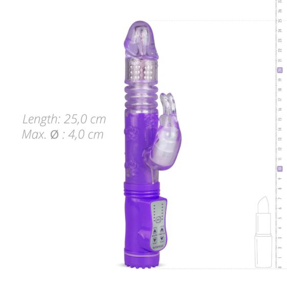Vibratore Easytoys con movimento su e giù e rotante, con stimolatore clitorideo a forma di coniglietto (lilla traslucido)
