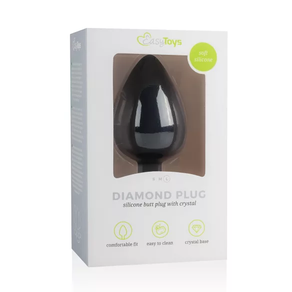 Easytoys Diamond - plug anale con gemma bianca grande - nero