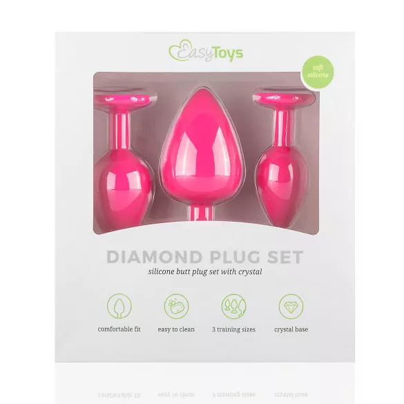 Easytoys - set plug anale - con diamante - silicone rosa