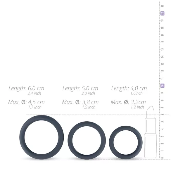 Boners - set anelli fallici in silicone - 3 pezzi - grigio