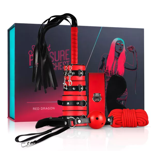 Secret Pleasure Chest - kit BDSM avanzato - 10 pezzi (rosso)