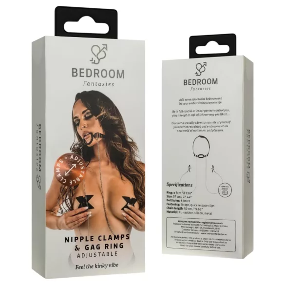 Bedroom Fantasies - bavaglio con pinze per capezzoli - argento nero