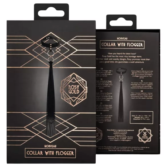 Rosy Gold - collare e frustino - nero