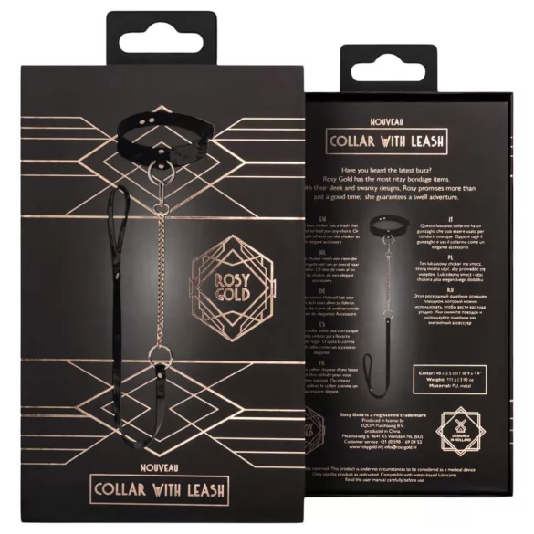 Rosy Gold - collare e guinzaglio - nero e oro rosa