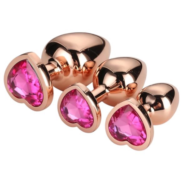 Gleaming Love - plug anale cuore set 3 pezzi - rosegold