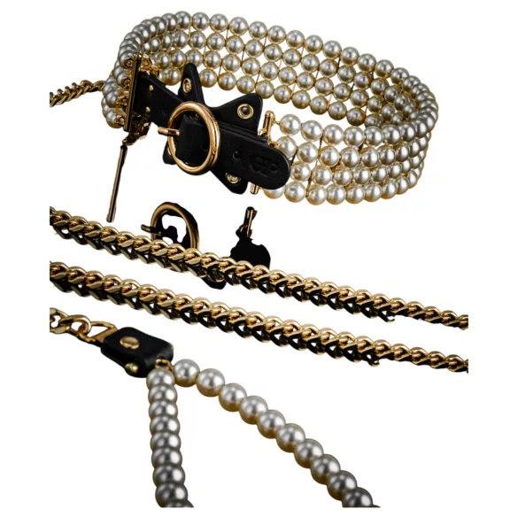 Allure - collare con guinzaglio perle - nero