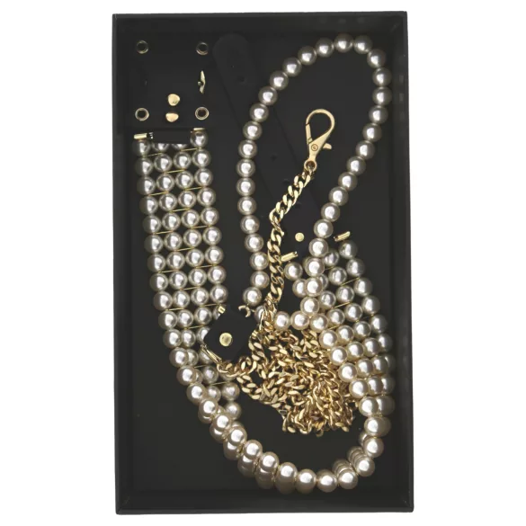 Allure - collare con guinzaglio perle - nero