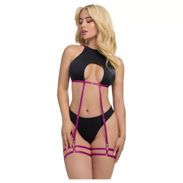 Zôf Zara - top cut-out e perizoma con bretelle reggicalze (nero) - L/XL