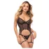 Zôf Jade - corsetto trasparente con reggicalze e perizoma (nero) - L/XL
