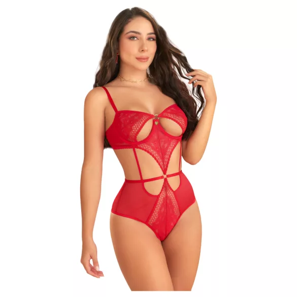 Zôf Ruby - body in pizzo con aperture e spalline regolabili (rosso)