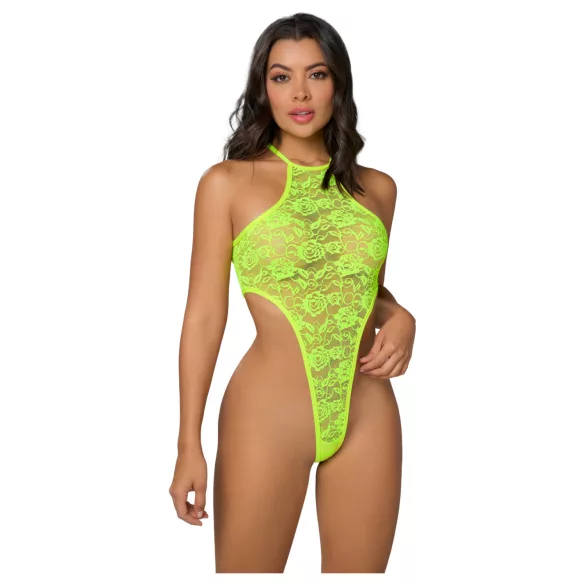 Zôf Sunny - body in pizzo a sgambatura alta con laccetto al collo (giallo)