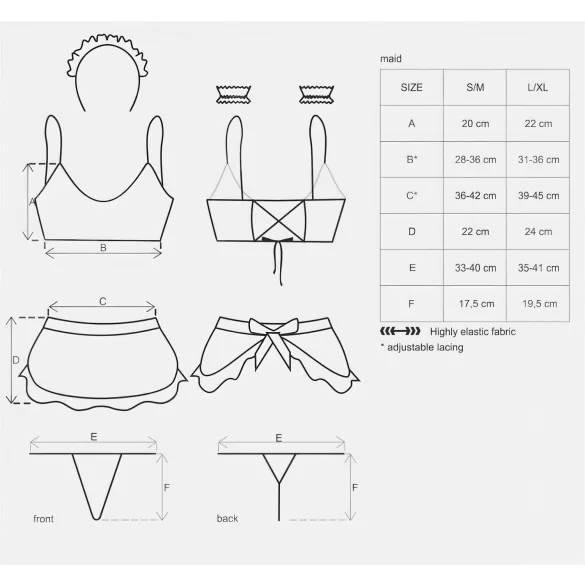 Obsessive - costume cameriera sexy - set 5 pezzi - nero bianco