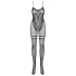 Obsessive F213 - tuta nera floreale in rete (S-L)