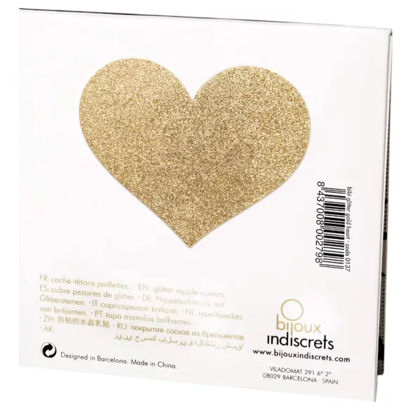 Bijoux Indiscrets Flash - adesivi brillanti a forma di cuore per capezzoli (oro)