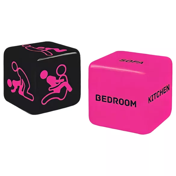 Set di dadi del sesso con appendiporta (nero-rosa)