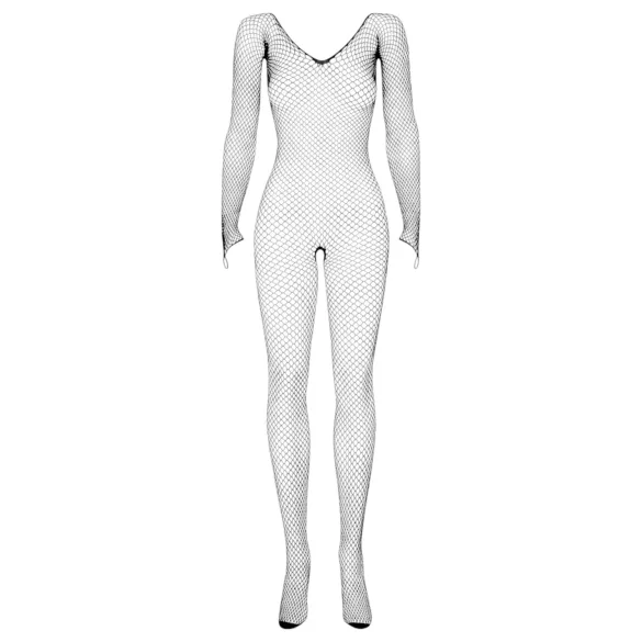 Obsessive N109 - tuta intera a rete nera, maniche lunghe, aperta (S-L)